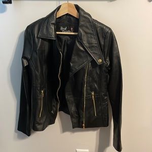 Black leather jacket gold details